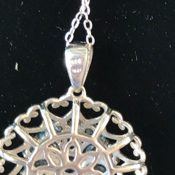 Sterling silver - Pendant - Natural Earth Mined Blue Zircon 1-1/4” drop. - Picture 3 of 6